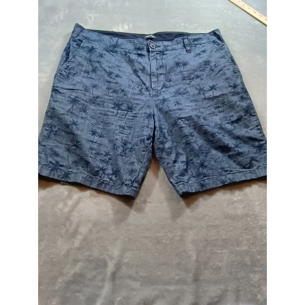 Nautica Mens Slim Fit Tropical Palm Tree Shorts Blue 38W Cotton Beachwear